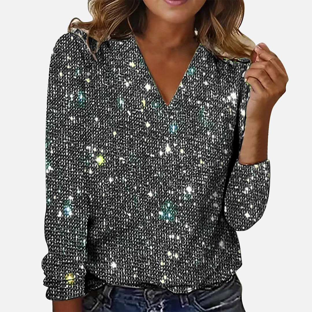 Jamie | Elegant V-Neck Blouse with Diamond Details