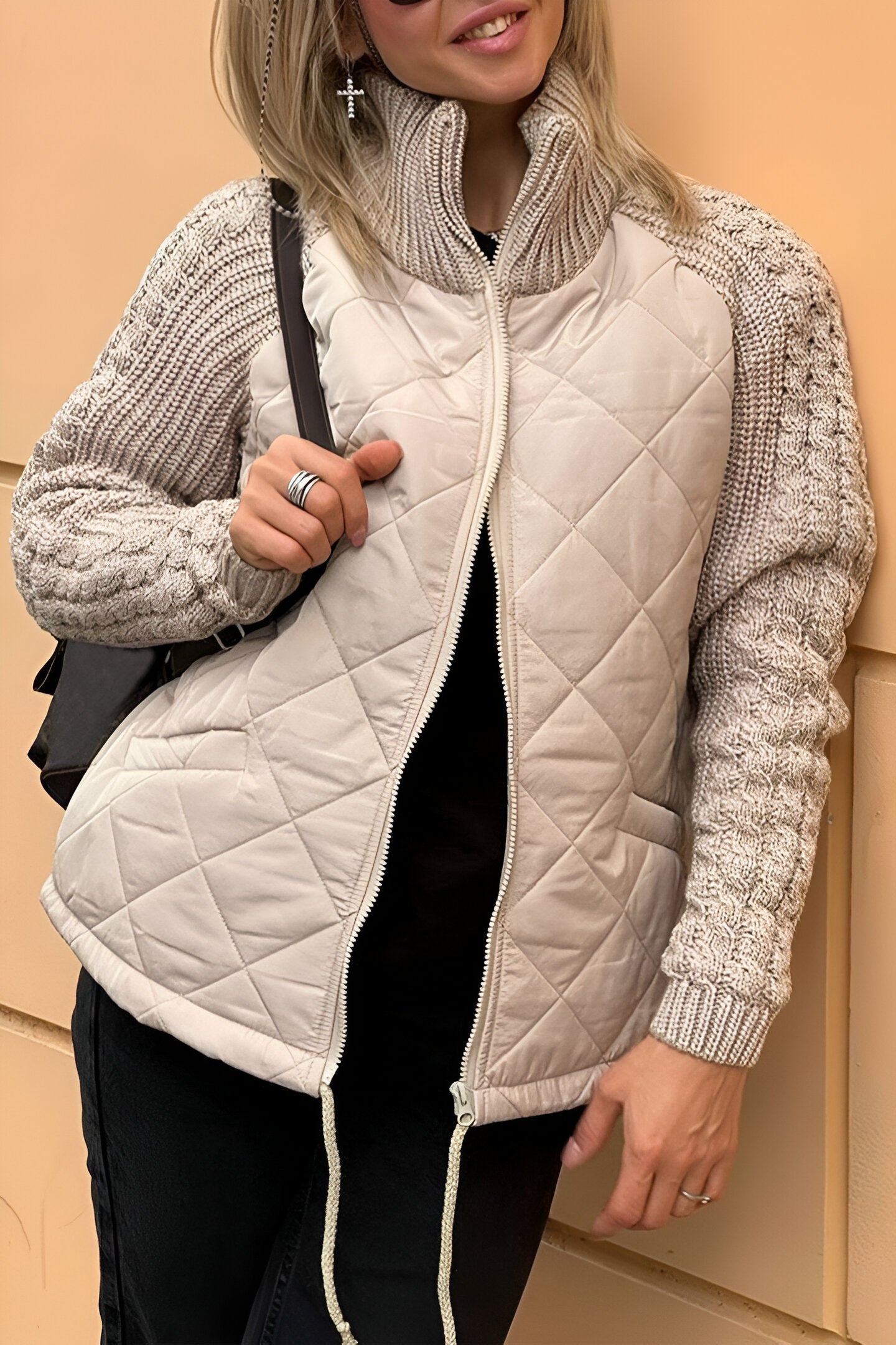 Therese | Patchwork Knit Jacket with Zip-Up Design