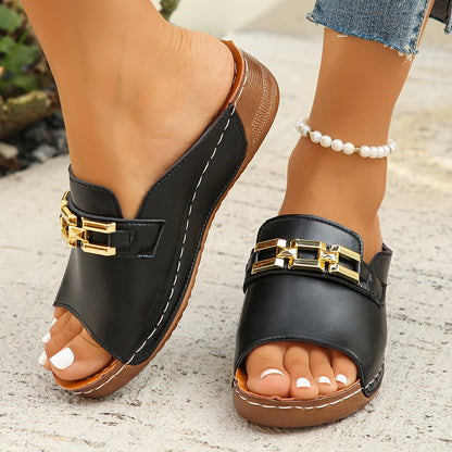 Romy | Luxurious Gold Chain Slide Sandals